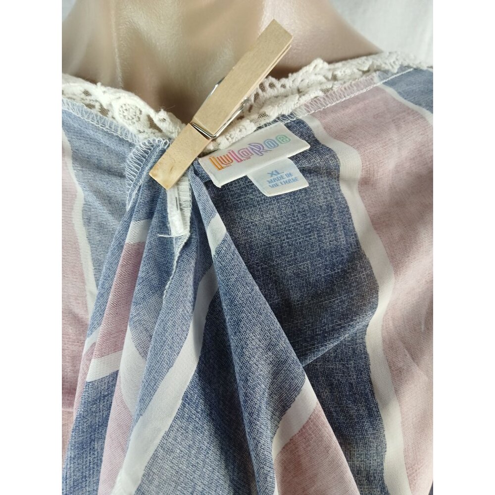 LuLaRoe Chloe Striped Lace Trim Open Kimono Womens Size XL Boho Pink Blue Cover - Picture 12 of 12